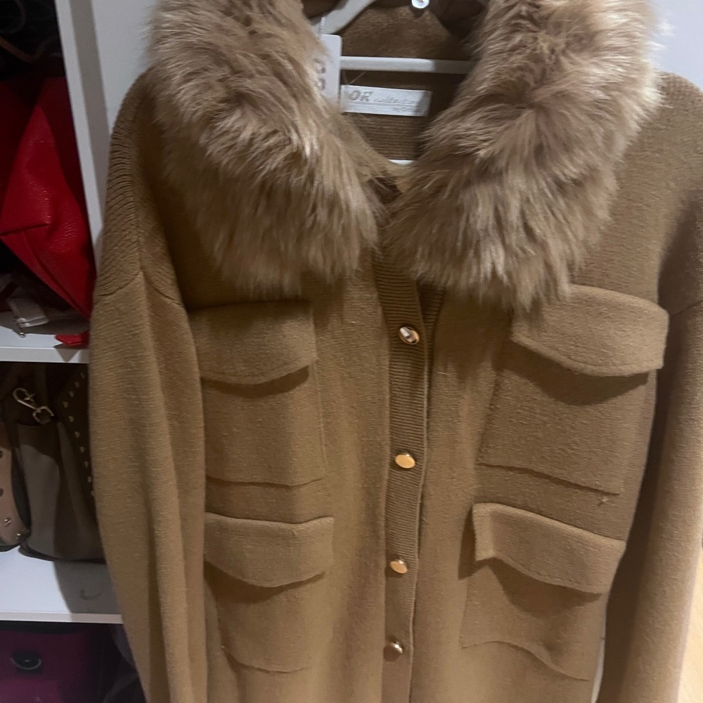Women's OR Collection  Tan Jacket with Faux Fur Collar